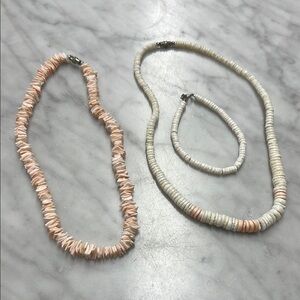 Vintage Pink Puka Shell Necklace Puka Shell Necklace and Puka Shell Bracelet